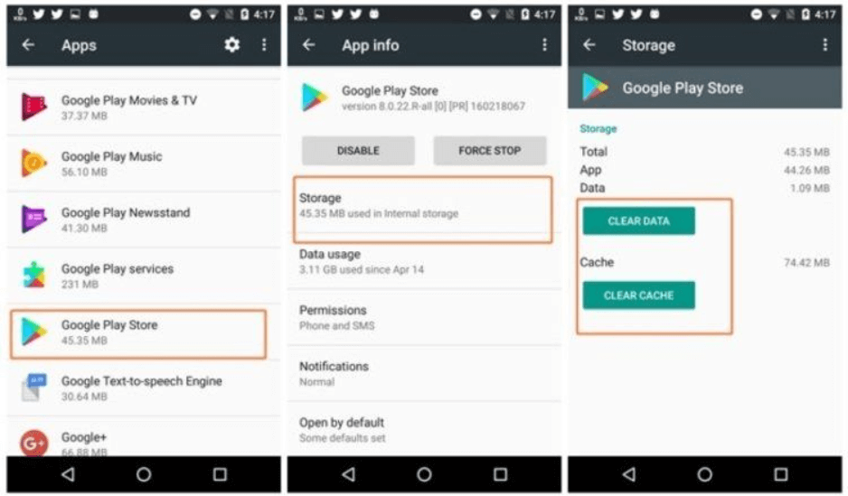 Limpiar la memoria caché de Google Play Store